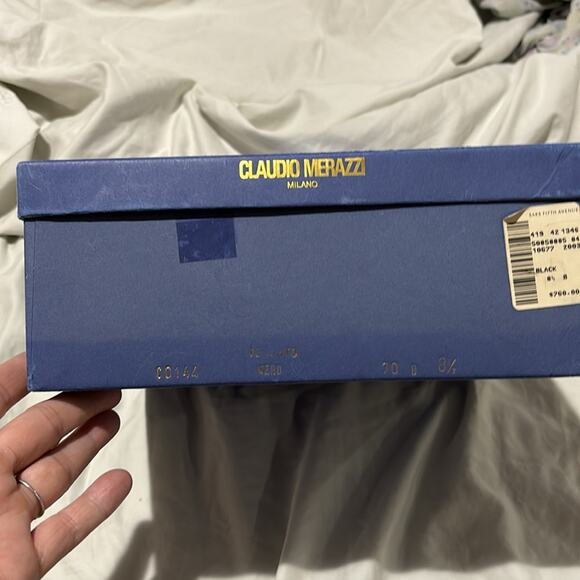 Claudio Merazzi 38.5 black platform rhinestone starburst shoe vintage euc box - Picture 5 of 15